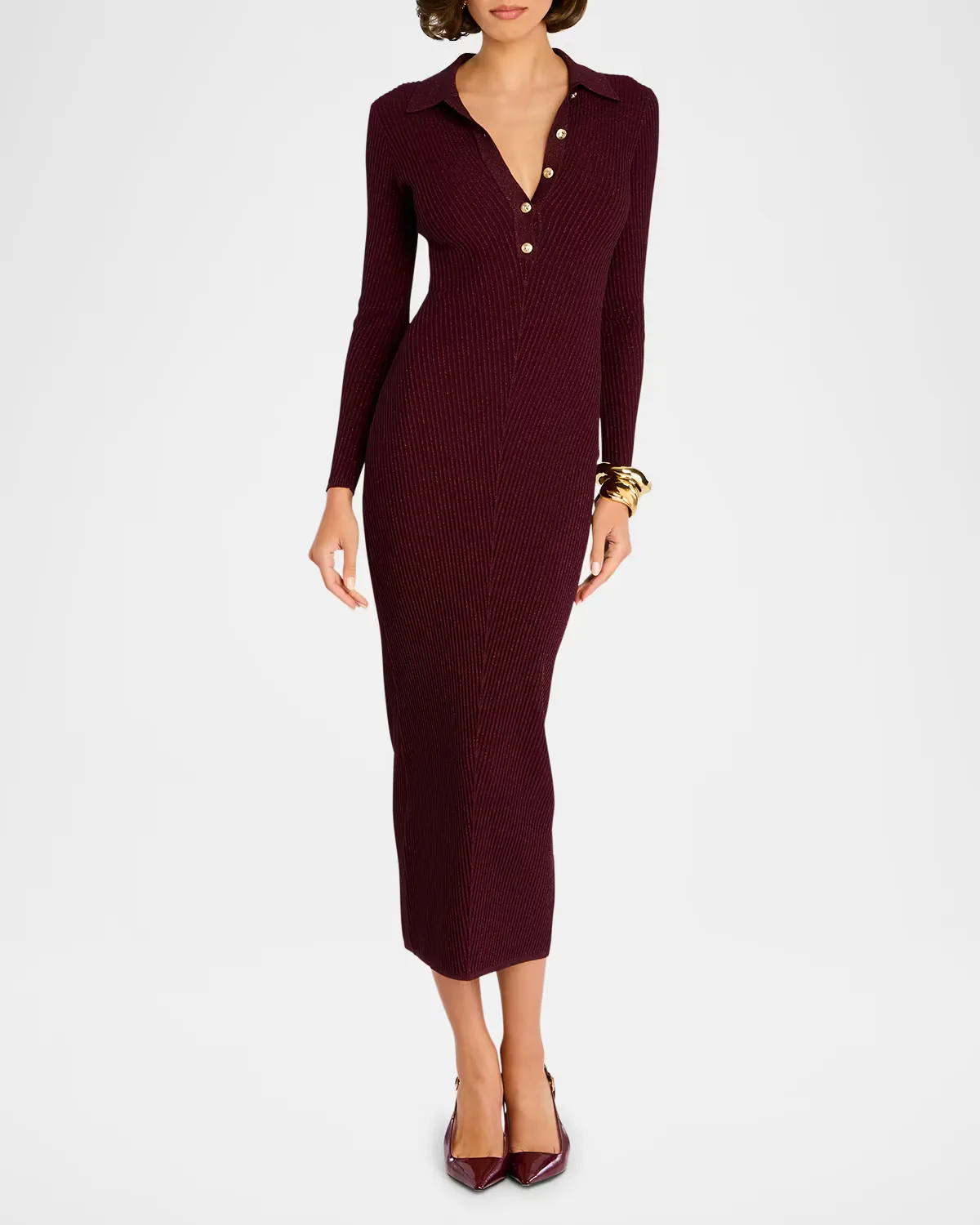 Buffy Sparkly Knit Long-Sleeve Midi Dress by Retrofête