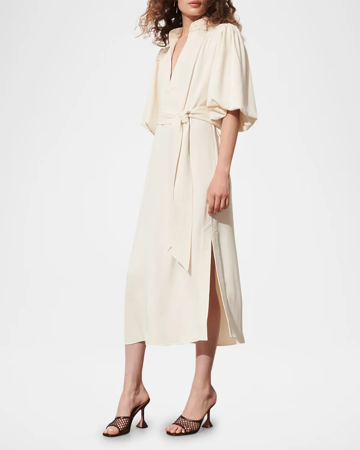 Dani Belted Puff-Sleeve Midi Shirtdress by Figue