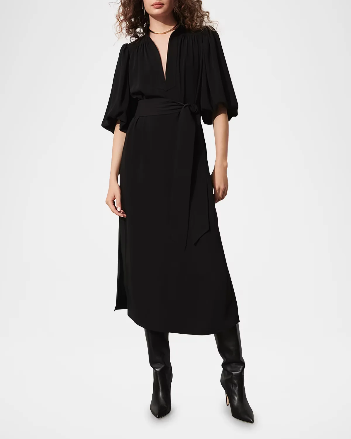 Dani Puff-Sleeve Belted Midi Dress by Figue