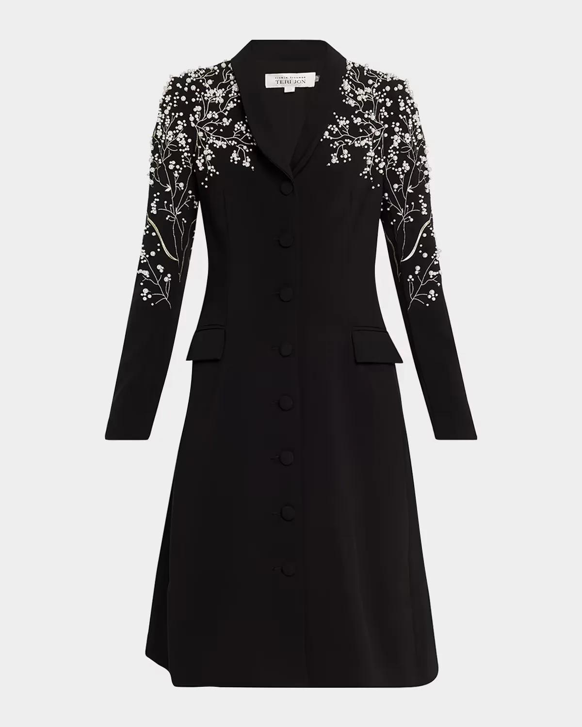 Bead-Embroidered Crepe Blazer Dress by Teri Jon