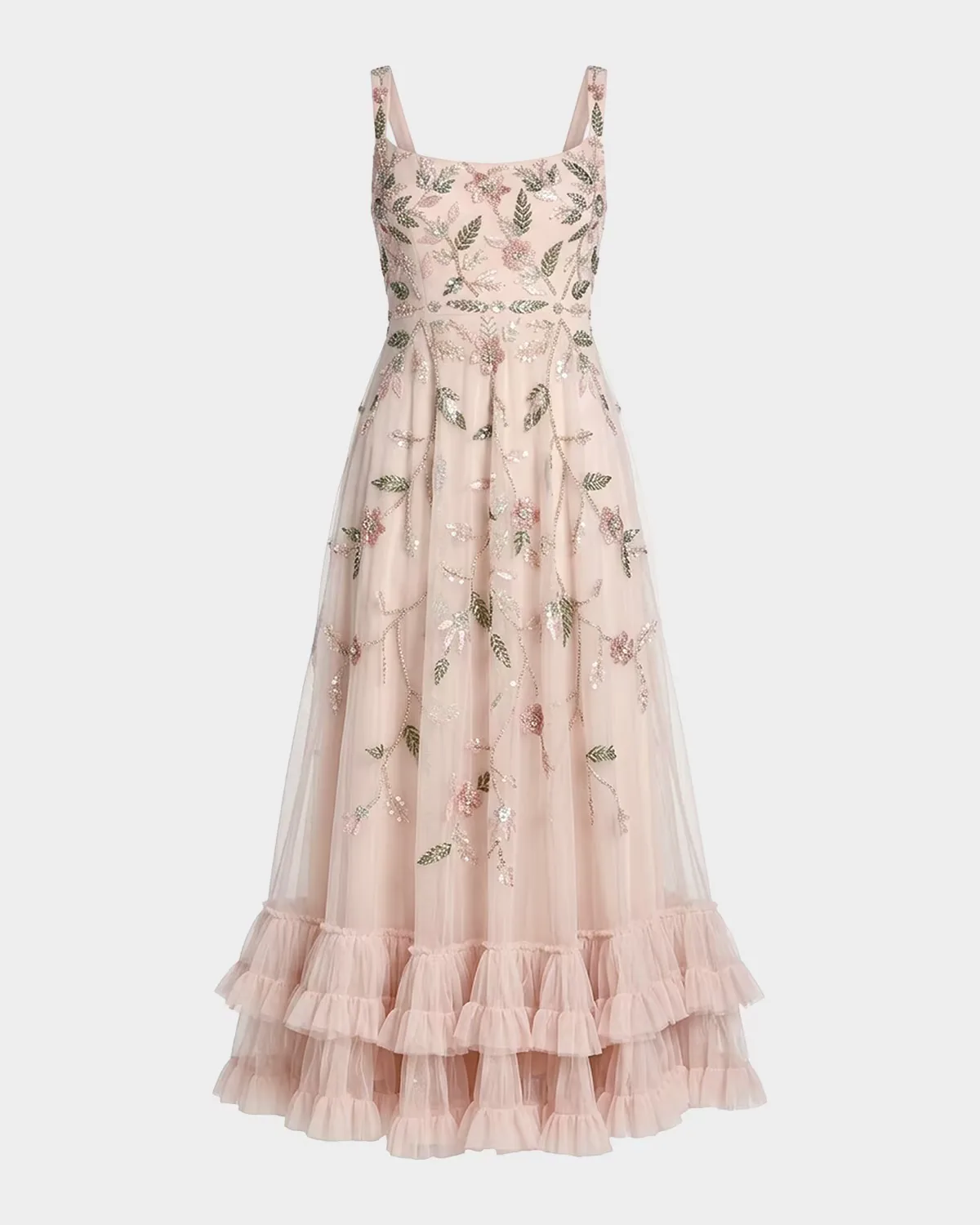 Floral-Embroidered Ruffle Midi Dress by M.A.C.