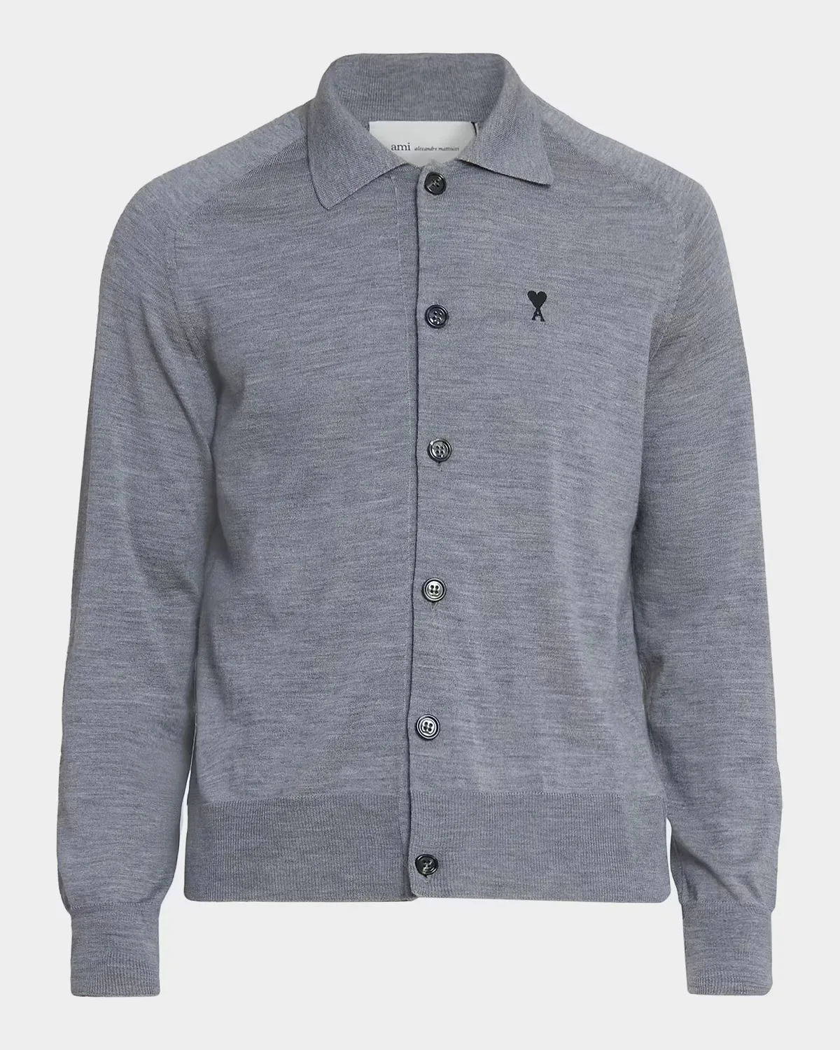 Embroidered-Logo Wool Knit Cardigan by Ami Paris