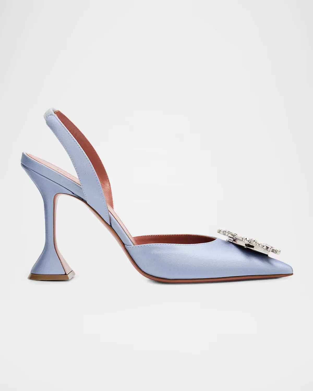 95mm Begum Satin Crystal Slingback Pumps by Amina Muaddi
