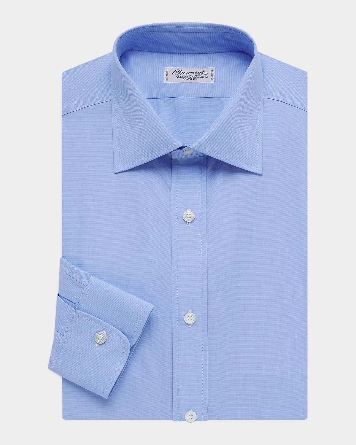 Solid Cotton Barrel-Cuff Dress Shirt by Charvet