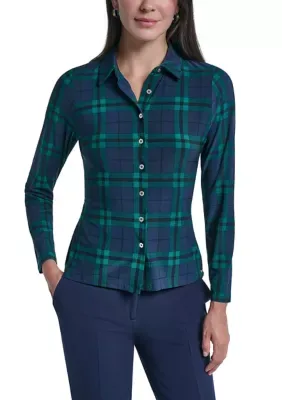 Long Sleeve Button Front Blackwatch Top by Tommy Hilfiger