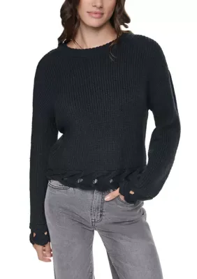 Long Sleeve Braid Hem Crew Neck Sweater by DKNY