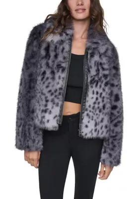 Open Collar Faux Animal Fur Jacket by DKNY