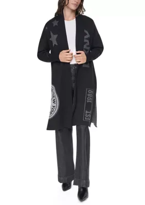 Long Open Front Logo Cardigan by DKNY