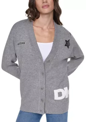 Button Front Patch Cardigan by DKNY
