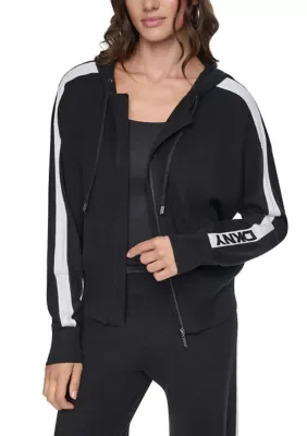 Zip-Front Contrast Stripe Sleeve Sweater Jacket by DKNY