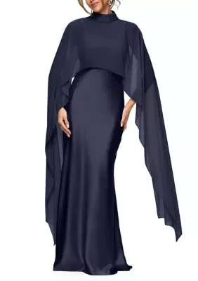 Satin Gown with Chiffon Cape by Xscape