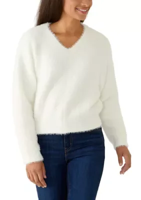 Long Sleeve Eyelash V-Neck Sweater by Oak & Trellis