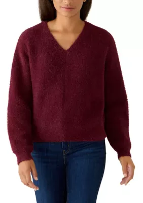 Long Sleeve Eyelash V-Neck Sweater