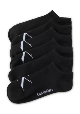 6-Pack Monogrammed Knit No-Show Socks by Calvin Klein
