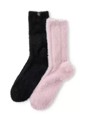 2-Pack Holiday Fluffy Crew Socks by Calvin Klein