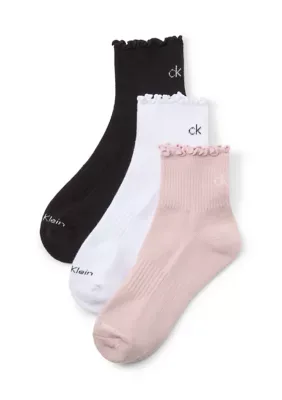 Cushion Ruffle Quarter Socks - 3 Pack by Calvin Klein