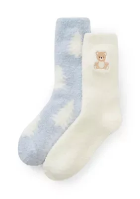 Bear and Tree Embroidered Cozy Crew Socks by PJ Salvage