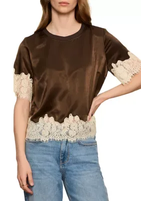 One of a Kind Short Sleeve Satin Lace Top by Sanctuary