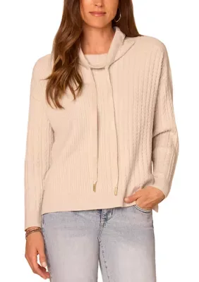 Cowl Neck Drawstring Sweater by Democracy