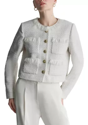 Tweed Button Front Jacket with Lace by BCBG