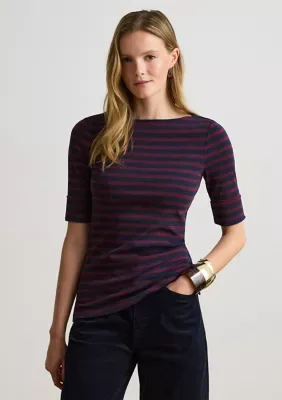 Lauren Ralph Lauren Striped Stretch Cotton Boat Neck T-Shirt by Ralph Lauren