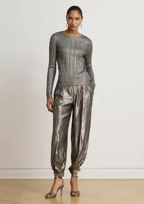 Lauren Ralph Lauren Metallic Cable-Knit Cotton-Blend Sweater by Ralph Lauren