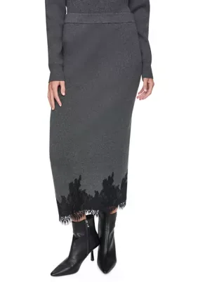 Lace Hem Sweater Midi Skirt by DKNY