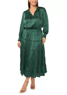 Long Sleeve Chiffon Fit and Flare Dress by Msk