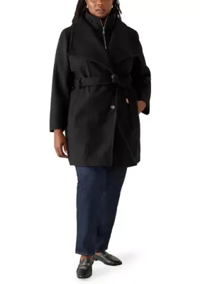 Faux Wool Wrap Coat with Bib by Calvin Klein