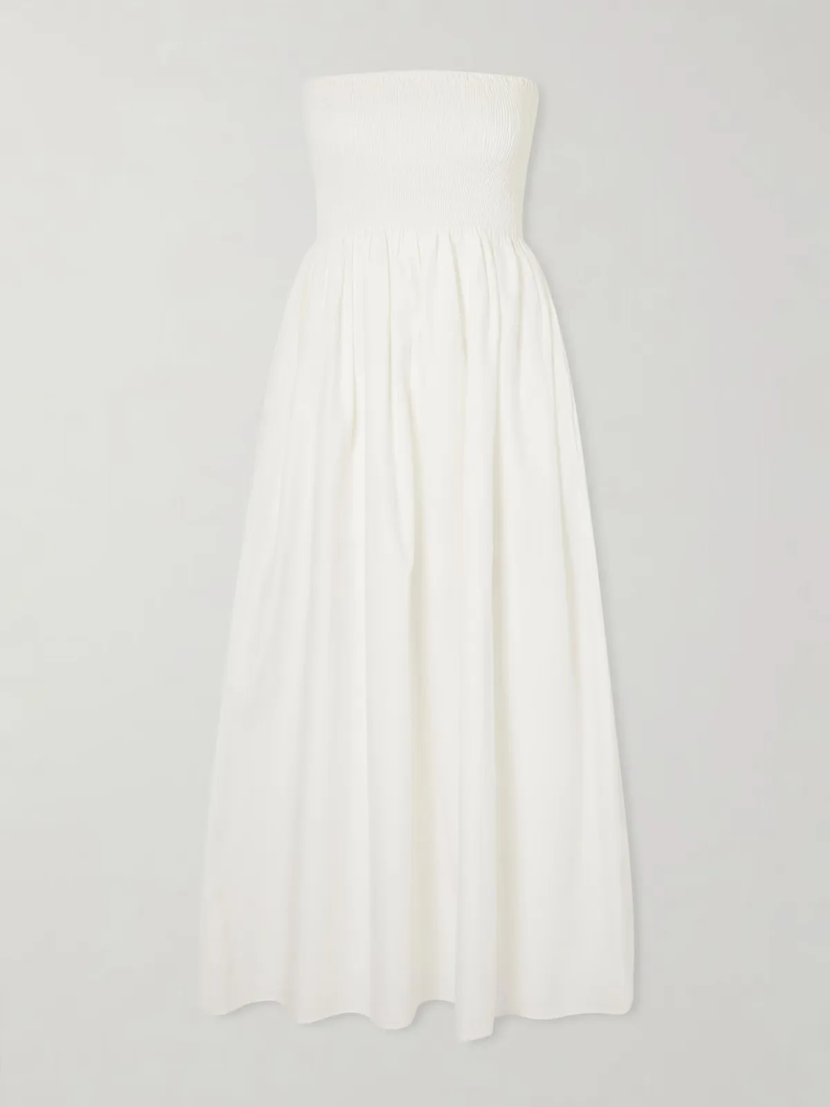 - Jamie Strapless Shirred Cotton-poplin Midi Dress -