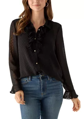 Sheer Button Down Polka Dot Blouse by Muse Republic Clothing
