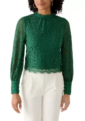 Long Sleeve Lace Mock Neck Blouse by Ultra Pink