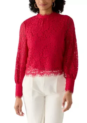 Long Sleeve Lace Mock Neck Blouse