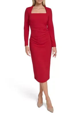 Long Sleeve Square Neck Midi Dress by Calvin Klein