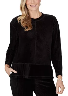 Weekend Warrior Chevron Spliced Cut Velour Top by Alfred Dunner