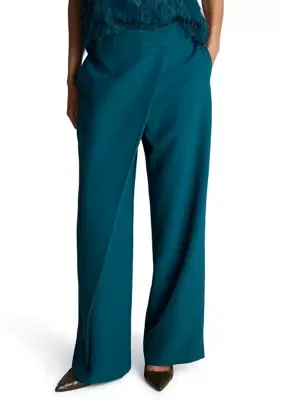 Fly Front Asymmetric Crossover Wide Leg Pants by Kenneth Cole