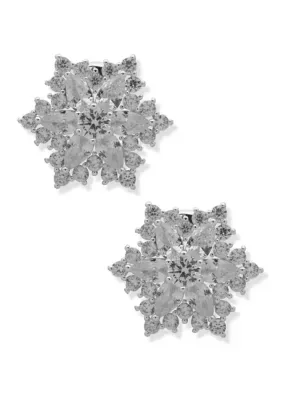 Snowflake Motif Stone Button EZ Comfort Clip Earrings by Anne Klein