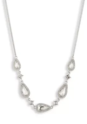 Crystal Pear Stone Frontal Necklace, 16 In