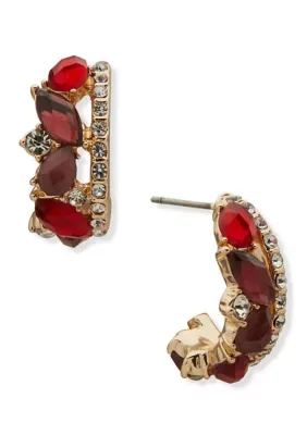 Multi Red Stone Cluster C-Hoop Earrings