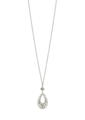 Long Textured Open Teardrop Pendant Necklace, 28 In