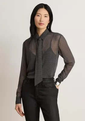 Lauren Ralph Lauren Classic Fit Glen Plaid Tie-Neck Shirt by Ralph Lauren