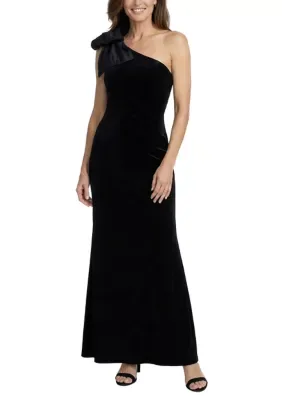 Velvet One Shoulder Dress with Bow Shoulder Detail by Alex Evenings
