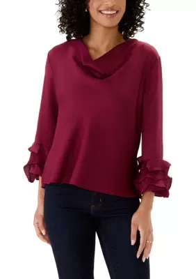 Cowl Neck Tiered Ruffle Sleeve Cuff Blouse by Vince Camuto