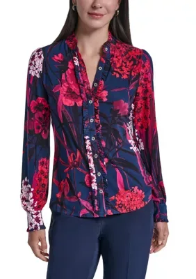 Long Sleeve Ruffle Front Blouse by Tommy Hilfiger
