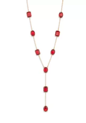 Lauren Ralph Lauren Gold Tone Siam Multi Stone Y Necklace, 16 In