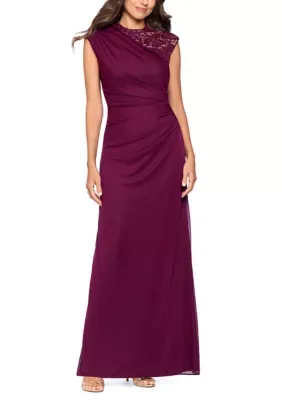 Sleeveless Mock Neck Solid Mesh A-Line Dress by Betsy & Adam