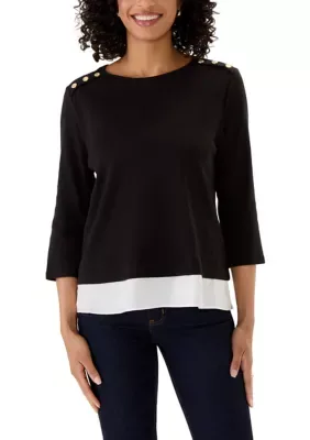 Rivet Detail Mixed Media Top by Rafaella
