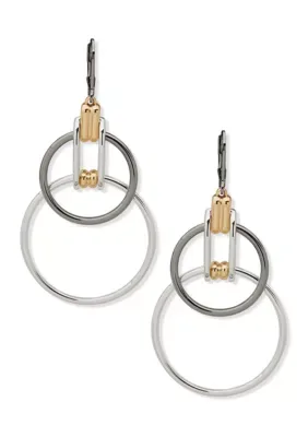Tri Tone Large Link Circle Chandelier Earrings