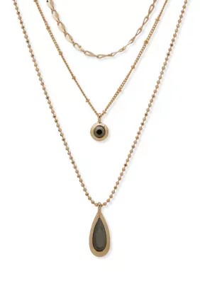Stone Teardrop Multirow Necklace 22 In by Nine West