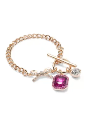 Bow Toggle Stone Charm Bracelet 7 In